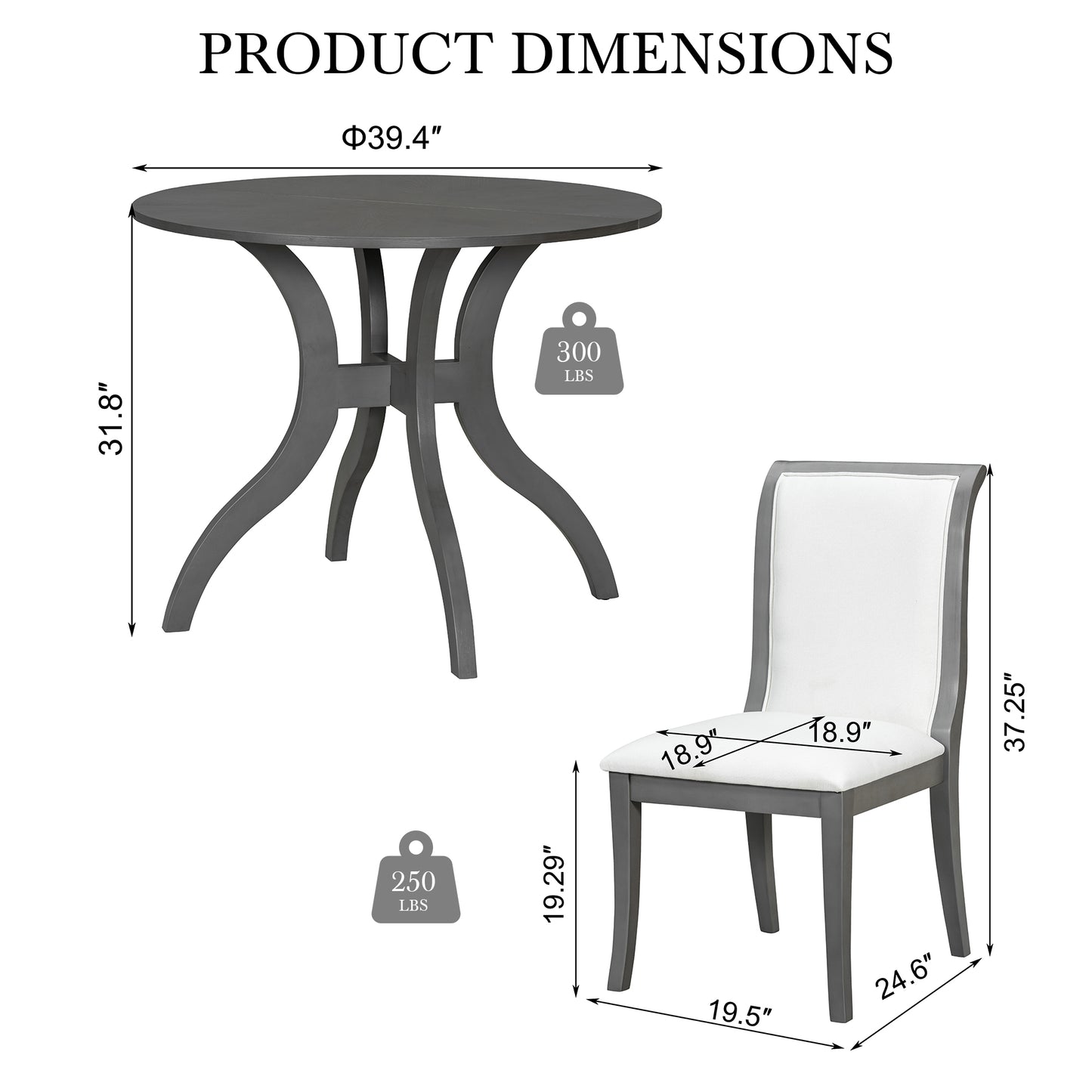 39.4-Inch Round Dining Table Set with 2 Chairs - Oak Gray Finish