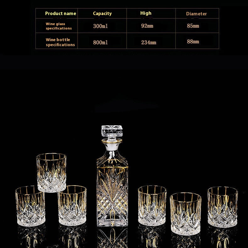 Crystal Glass Whiskey and Wine Set - Creative Gold Finish, 7-Piece Home Barware