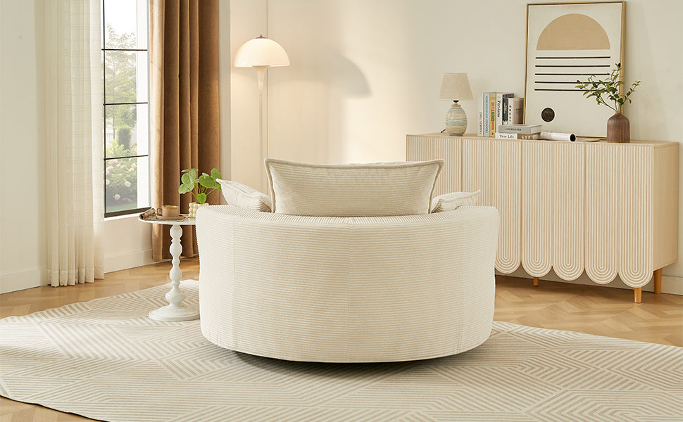 Oversized 360° Swivel Accent Chair with Dual-Layer Cushion - Beige