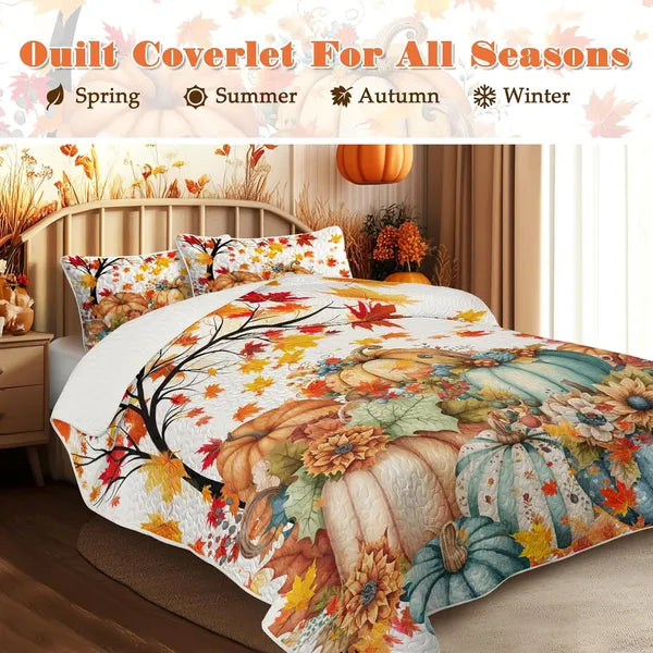 Colorful Pumpkin Pattern Quilt Set - 3 Piece Bedding Set