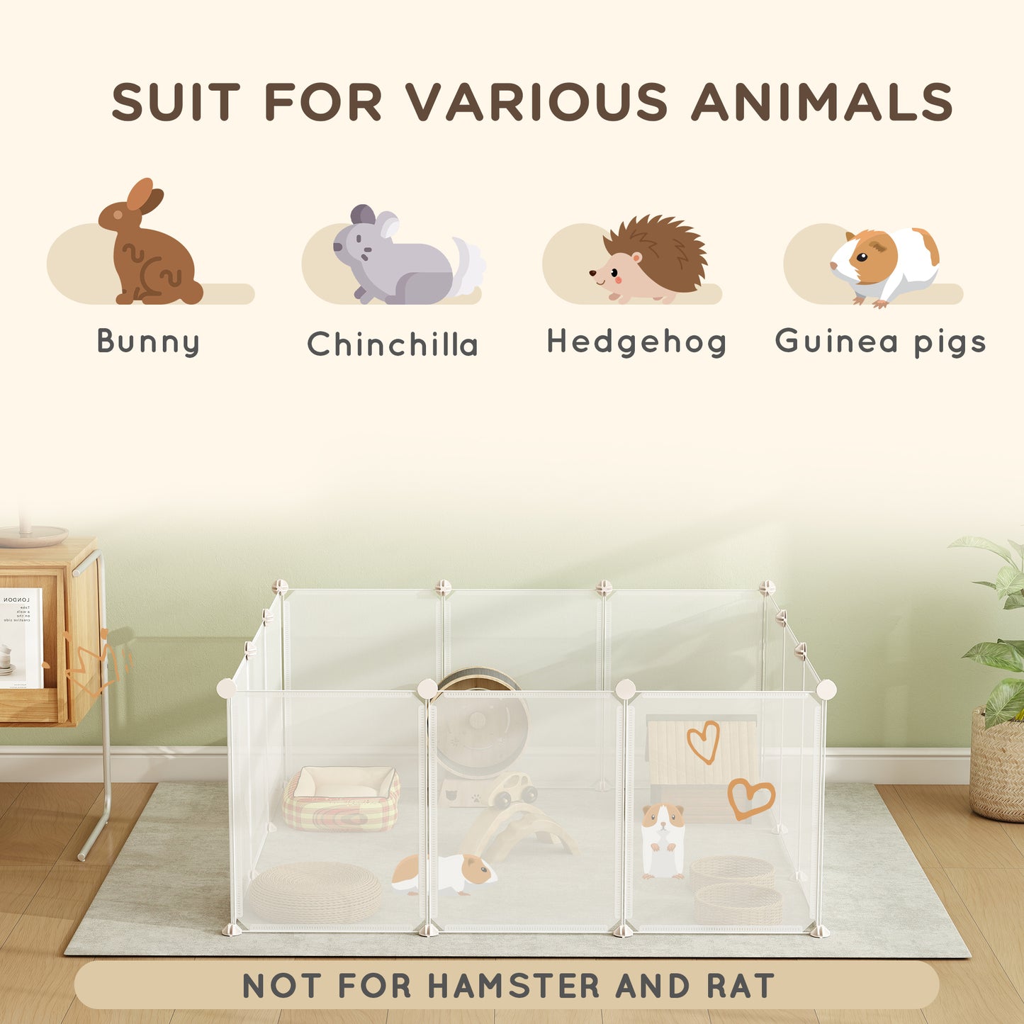 Small Animal DIY Playpen Enclosure with 12 Panels, White, 41 x 41 inches