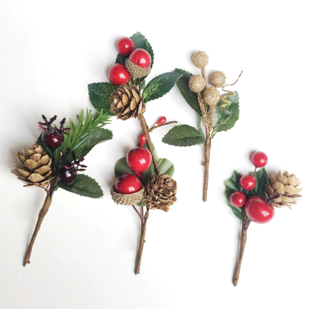 Artificial Pine Branches with Red Berries & Pine Cones - Holiday Decor