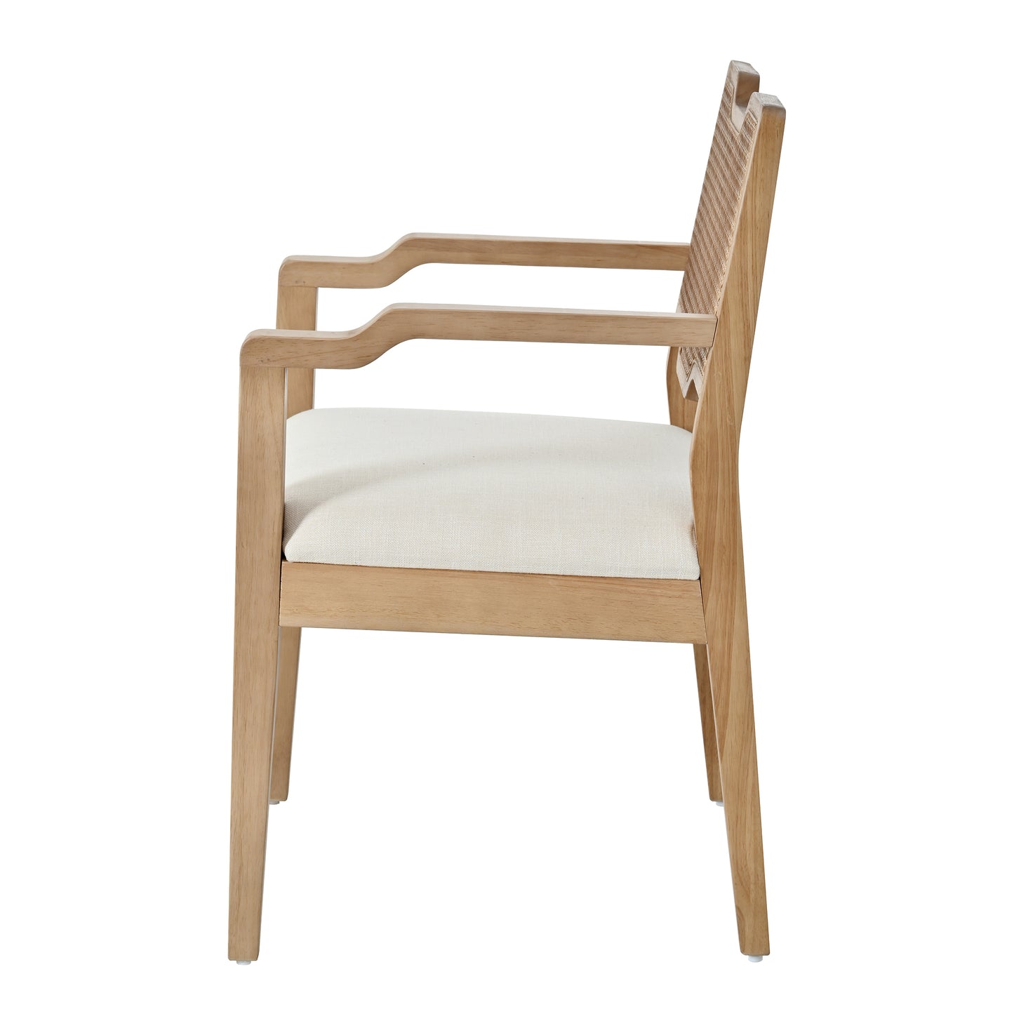 Upholstered Dining Chairs Set of 2 with Rattan Backrest - Beige Natural