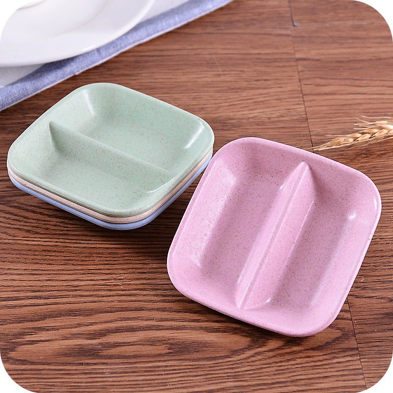 Double Grid Wheat Straw Saucer Small Plate for Household Dining - Multiple Colors