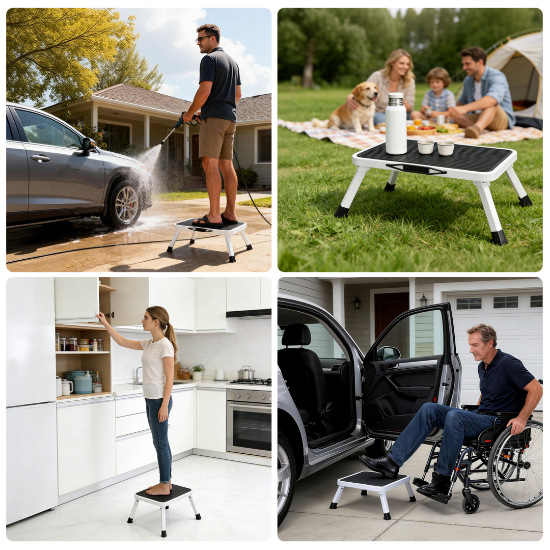 Foldable Metal Stool - Anti-Slip Platform, 330 lb Capacity, Black