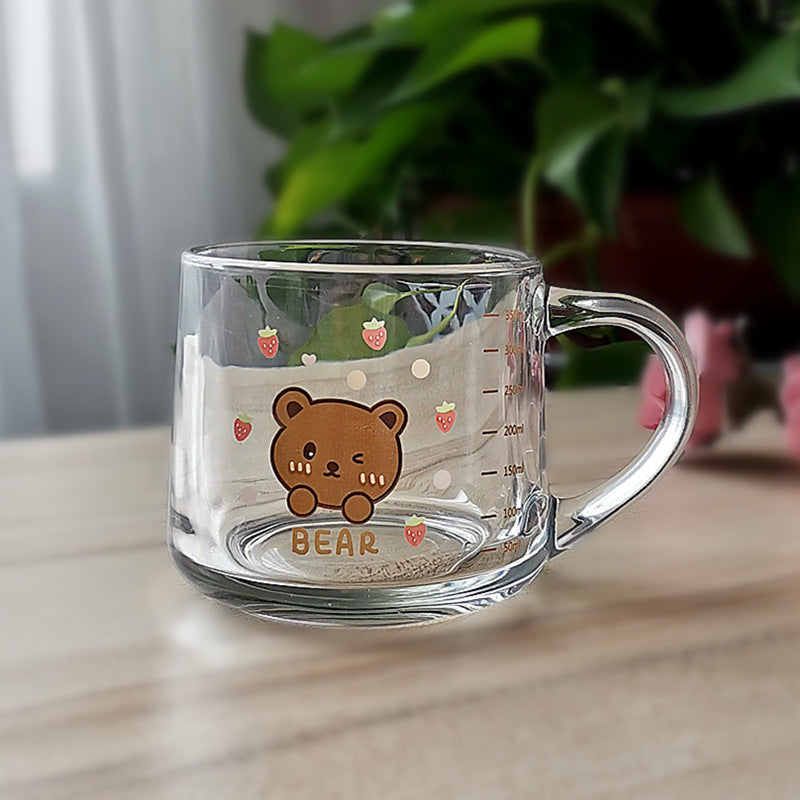 Minimalist Cartoon Glass Water Cup with Straw - Heat-Resistant, 400ML