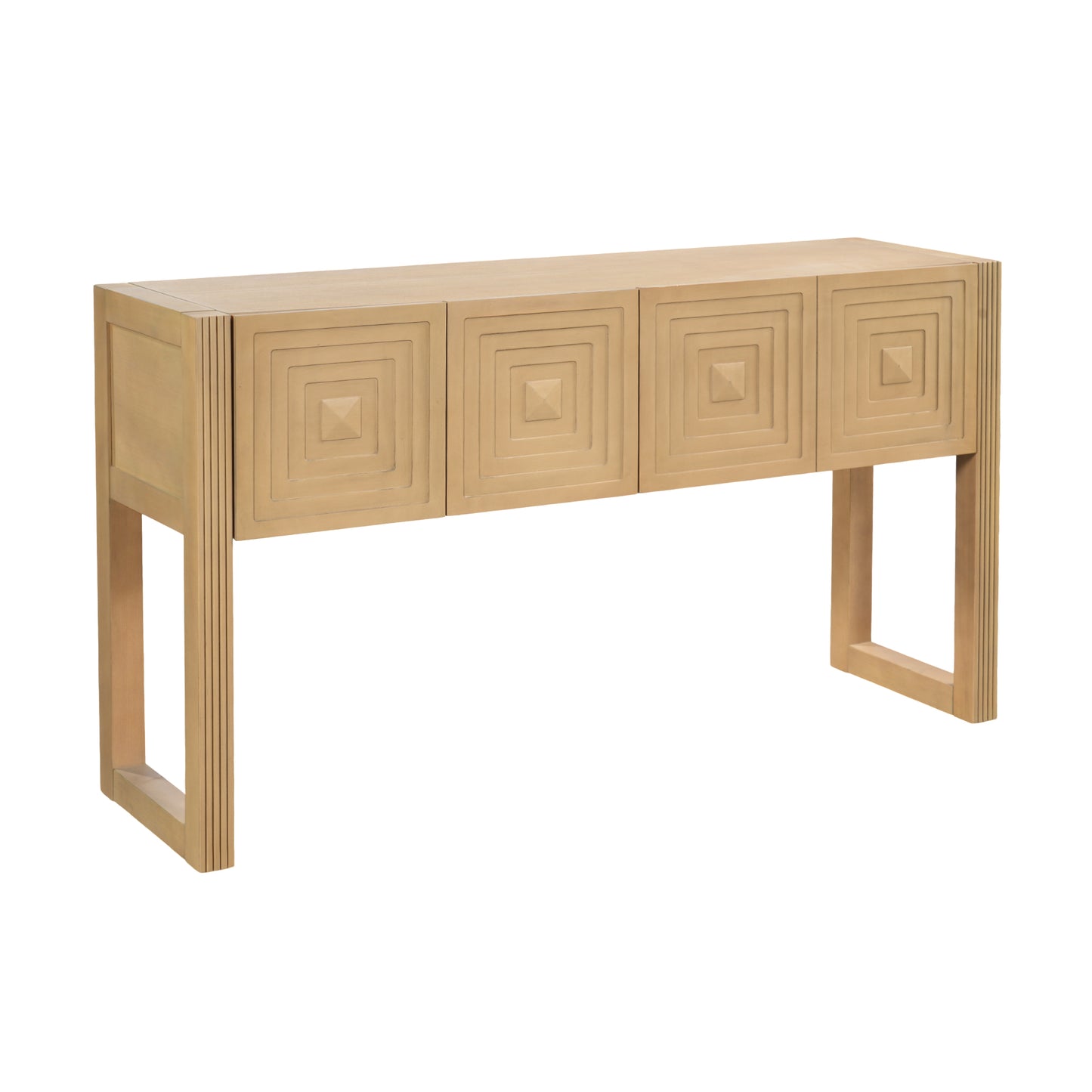 Geometric Carved Console Table with 3 Soft-Close Drawers - Light Brown