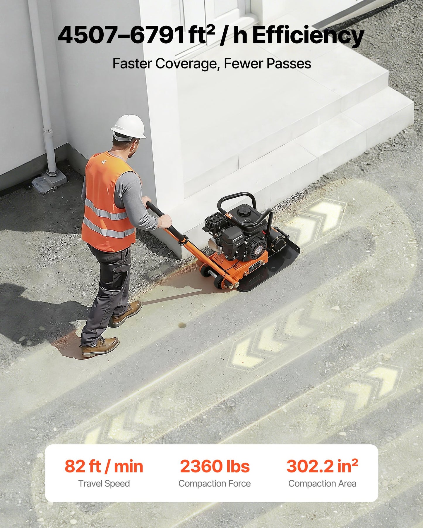 Gas Plate Compactor 6.5 HP 196CC Walk-Behind Ground Rammer for Paving Landscaping
