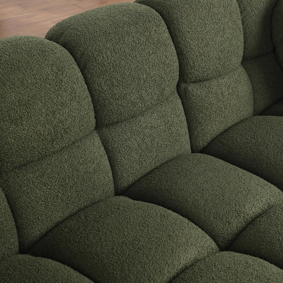 Olive Green Boucle Sofa - 3 Seater with Rolled Arms