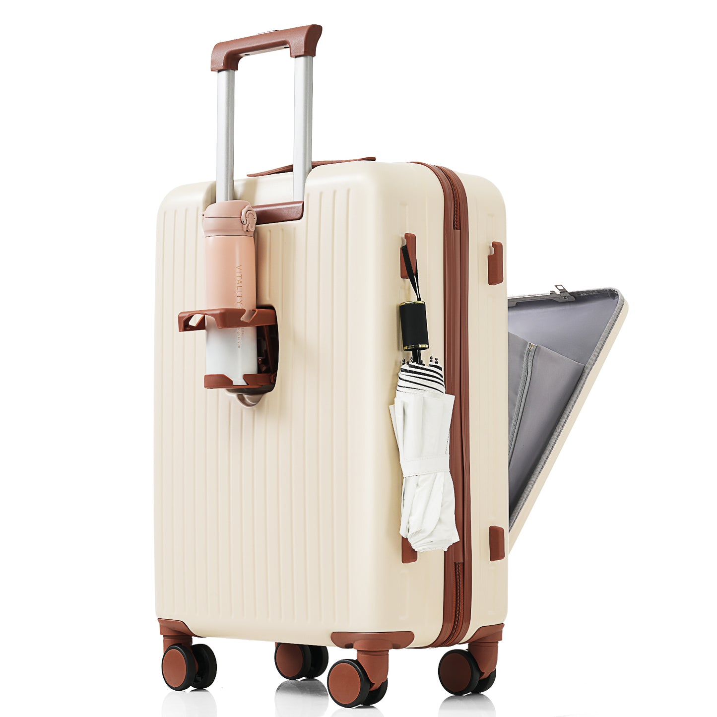3-Piece Luggage Set with USB Port - 20, 24, 28 Inch, Ivory
