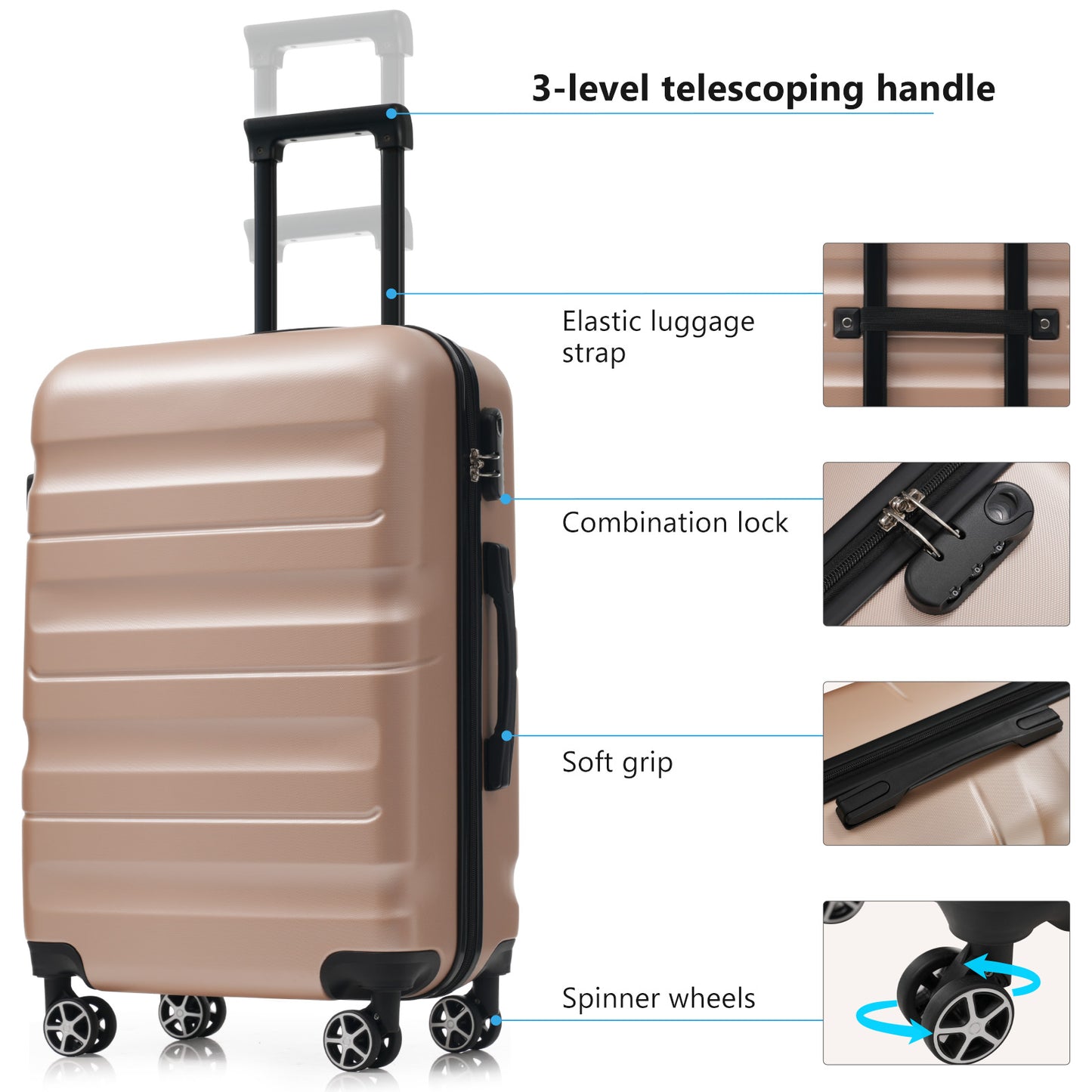Lightweight Hardshell ABS Luggage Set - Champagne Carry-On & Check-In