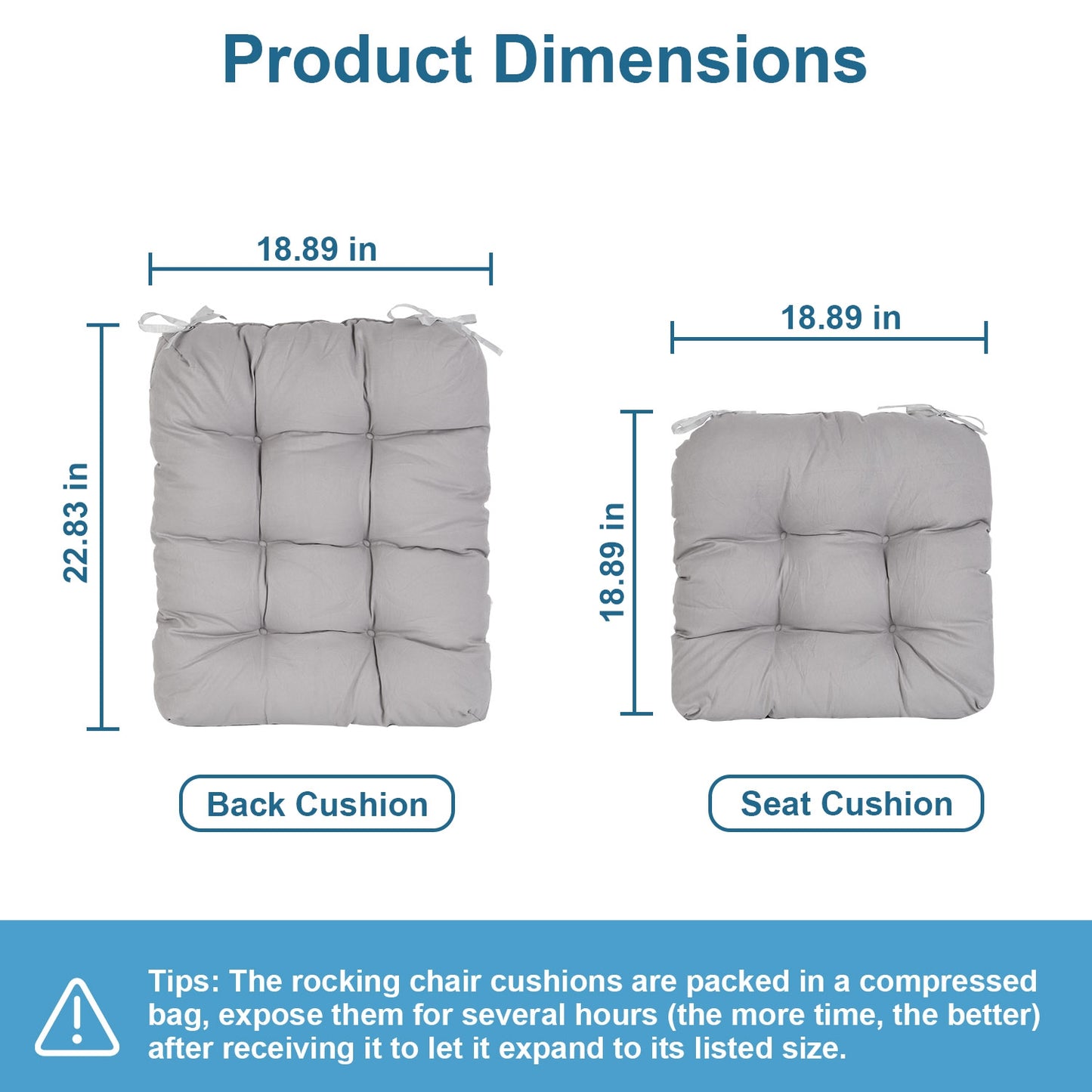 2-Piece Waterproof Rocking Chair Cushion Set with Non-Slip Ties