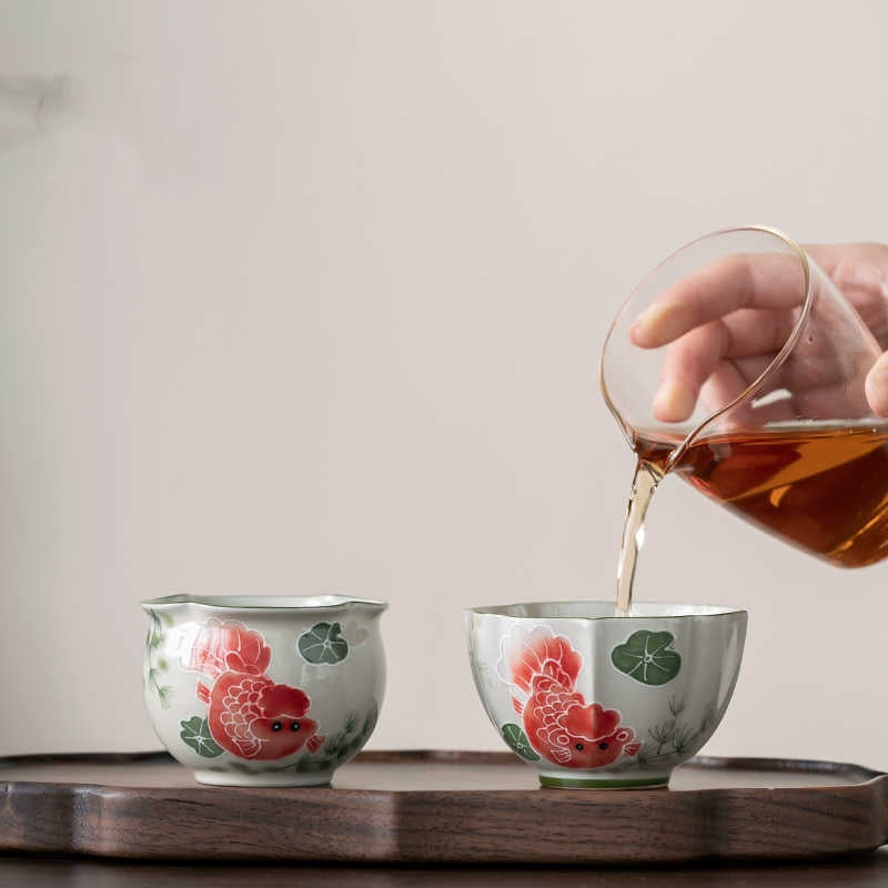 Hand Painted Ceramic Tea Set with Wooden and Grass Accents - Chinese Style Household Collection