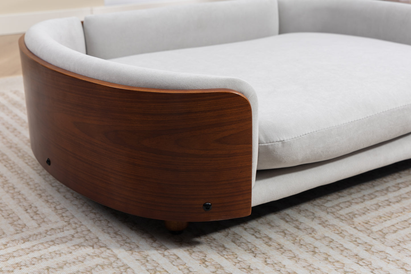 Large Elevated Dog Bed with Velvet Cushion and Solid Wood Legs - Scandinavian Style Pet Sofa