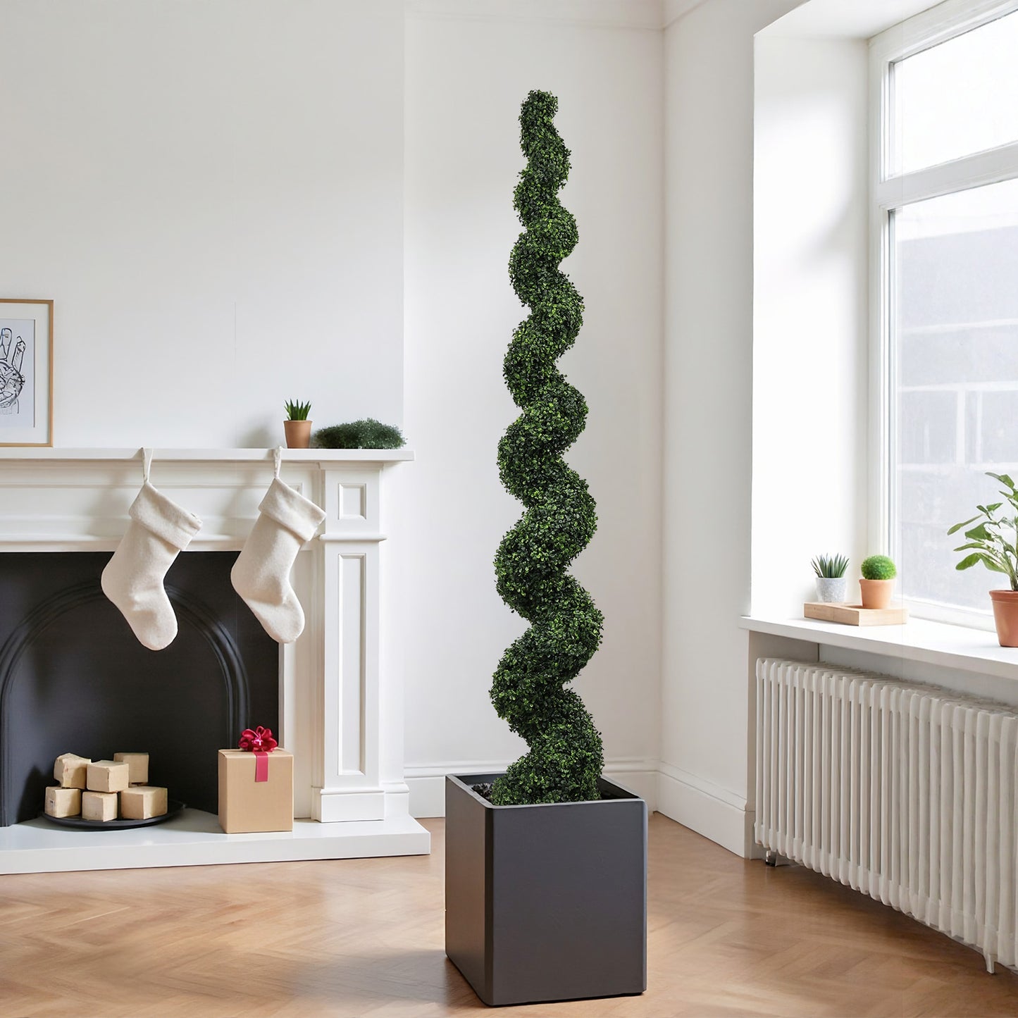 7FT Artificial Spiral Topiary Tree - Green Potted Plant