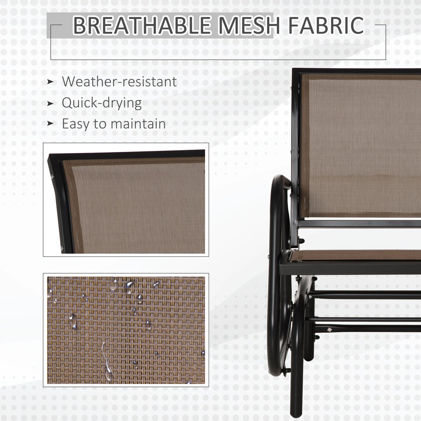 Outdoor Metal Frame Glider Chair with Breathable Mesh - Brown