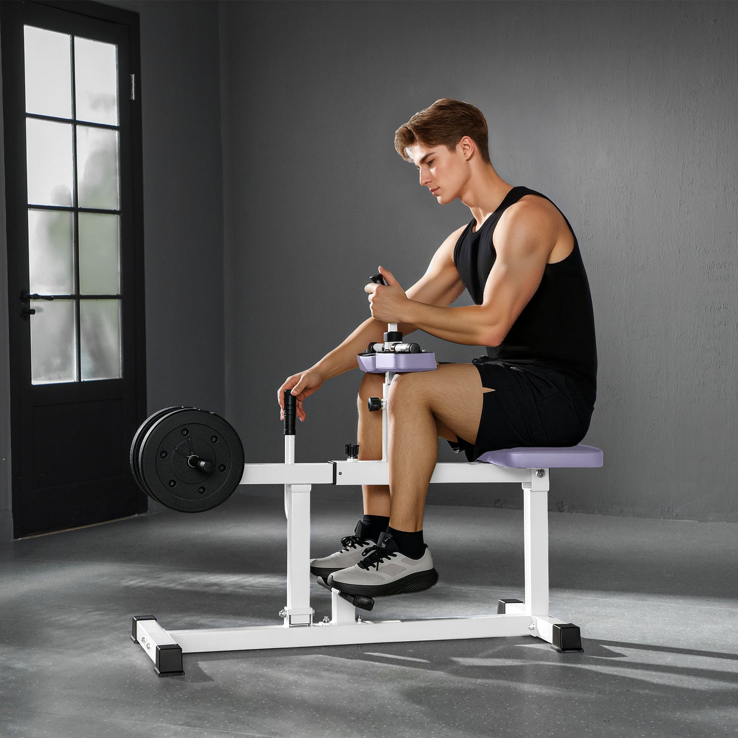 Adjustable Steel Calf Raise Machine for Strength Training - Purple