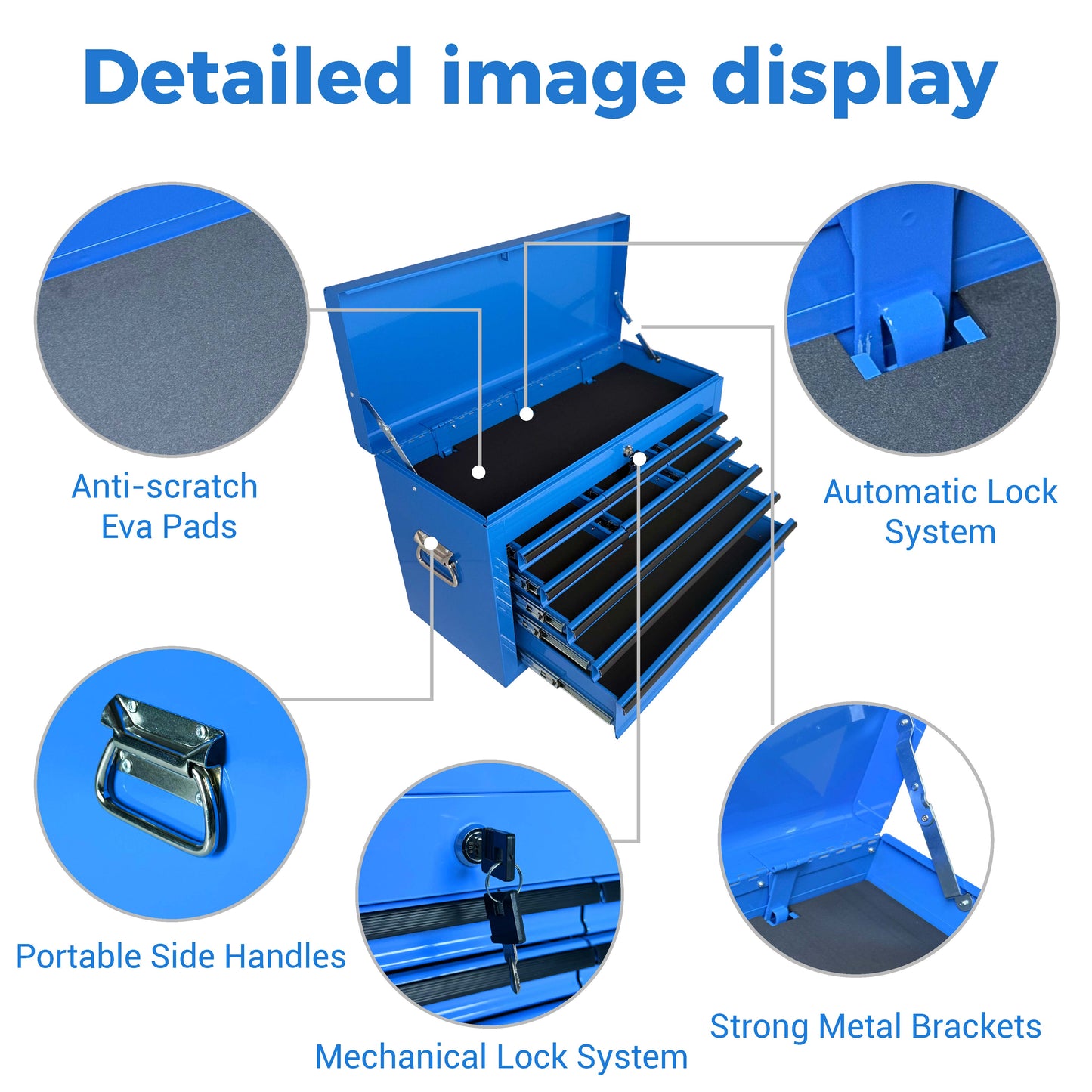 Heavy Duty Metal Tool Box 24-Inch with 9 Drawers and Locking Mechanism - Blue
