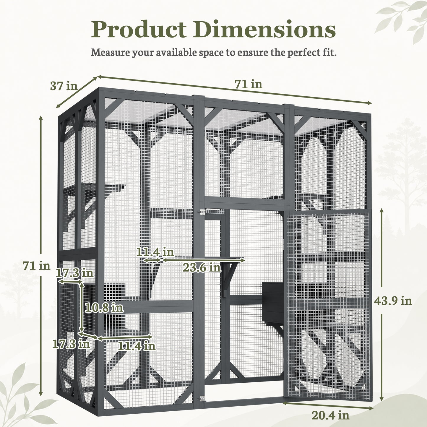 Large Outdoor Cat Enclosure 71x37x71 Inches with Mesh Panels Waterproof Roof