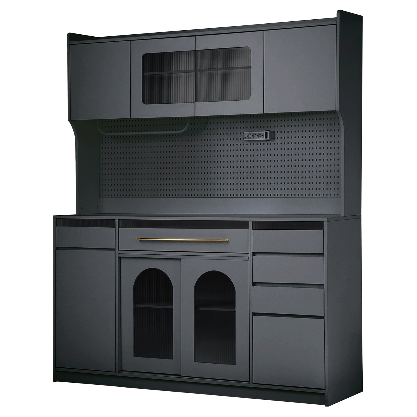 Freestanding 63" Buffet with Hutch - Large Coffee Bar Cabinet, Black