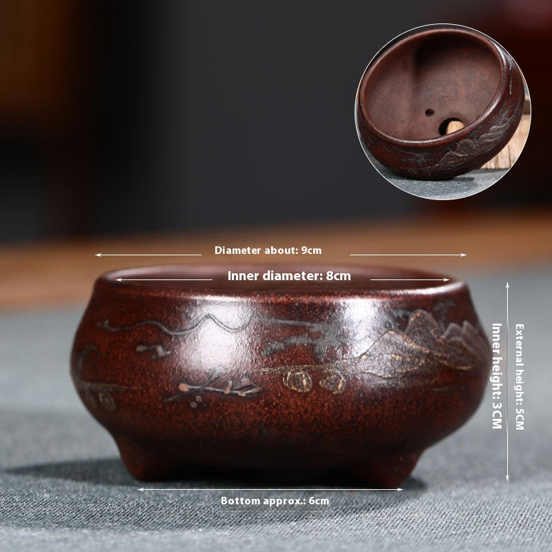 Purple Clay Flowerpot with Chinese Style Design Small Round & Square Options