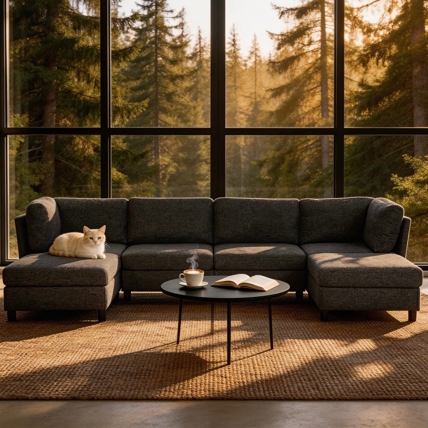 Modular Corner Sofa - Dark Grey Soft Upholstery for Living Room