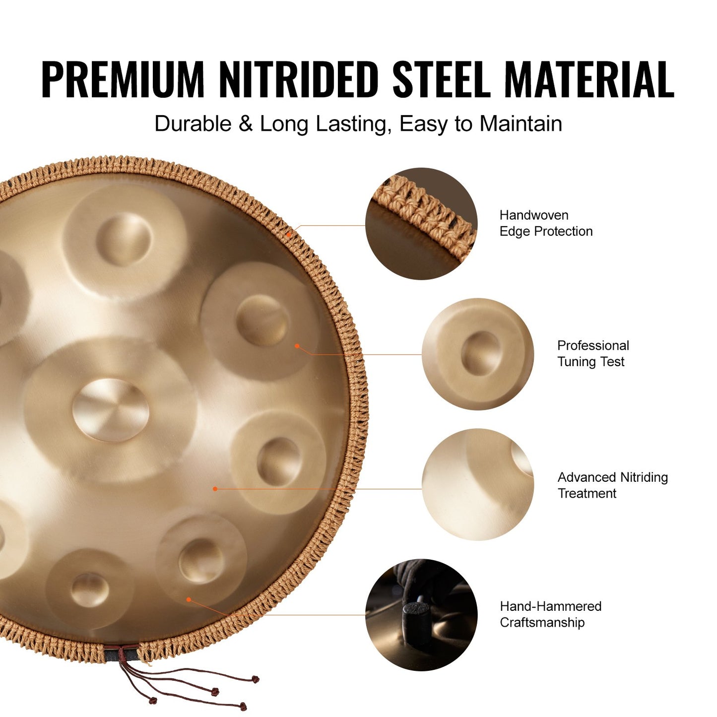 22-Inch Handpan Drum with 9 Notes in D Minor - Steel Hand Drum for Professionals and Beginners