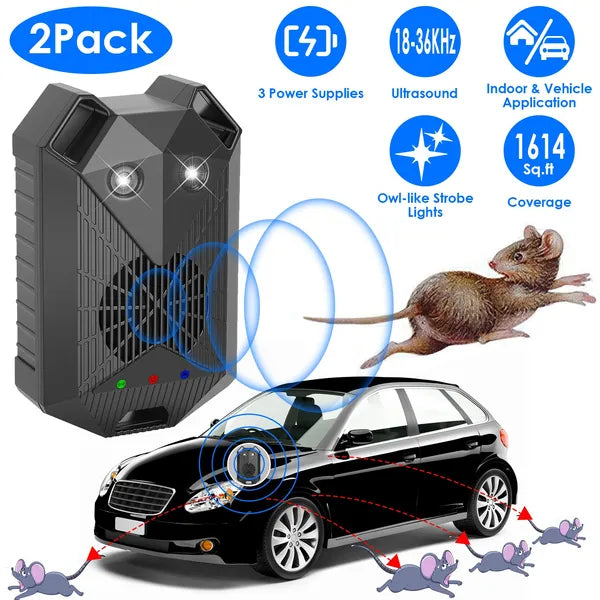 2-Pack Ultrasonic Rodent Repeller for Vehicles