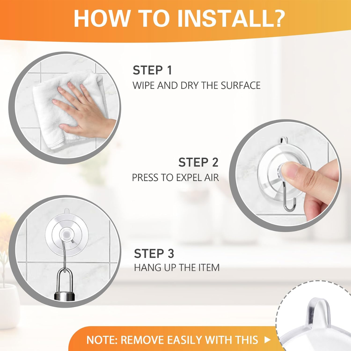 Suction Cup Hooks - 12 Pack Clear Medium Reusable Hooks