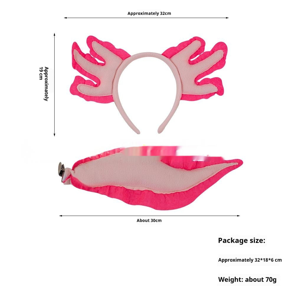Cute Axolotl Cartoon Headband with Tail