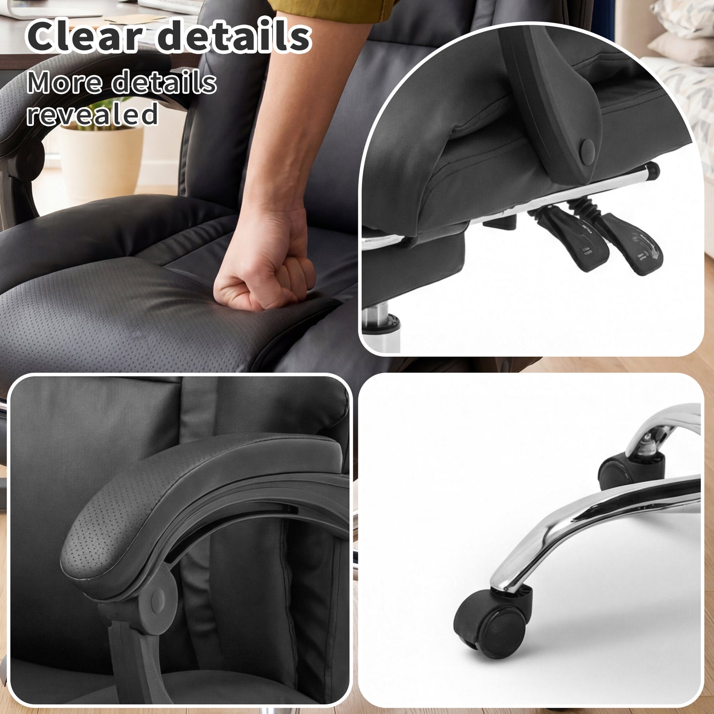 Adjustable Height Executive Office Chair with Foot Rest - Black