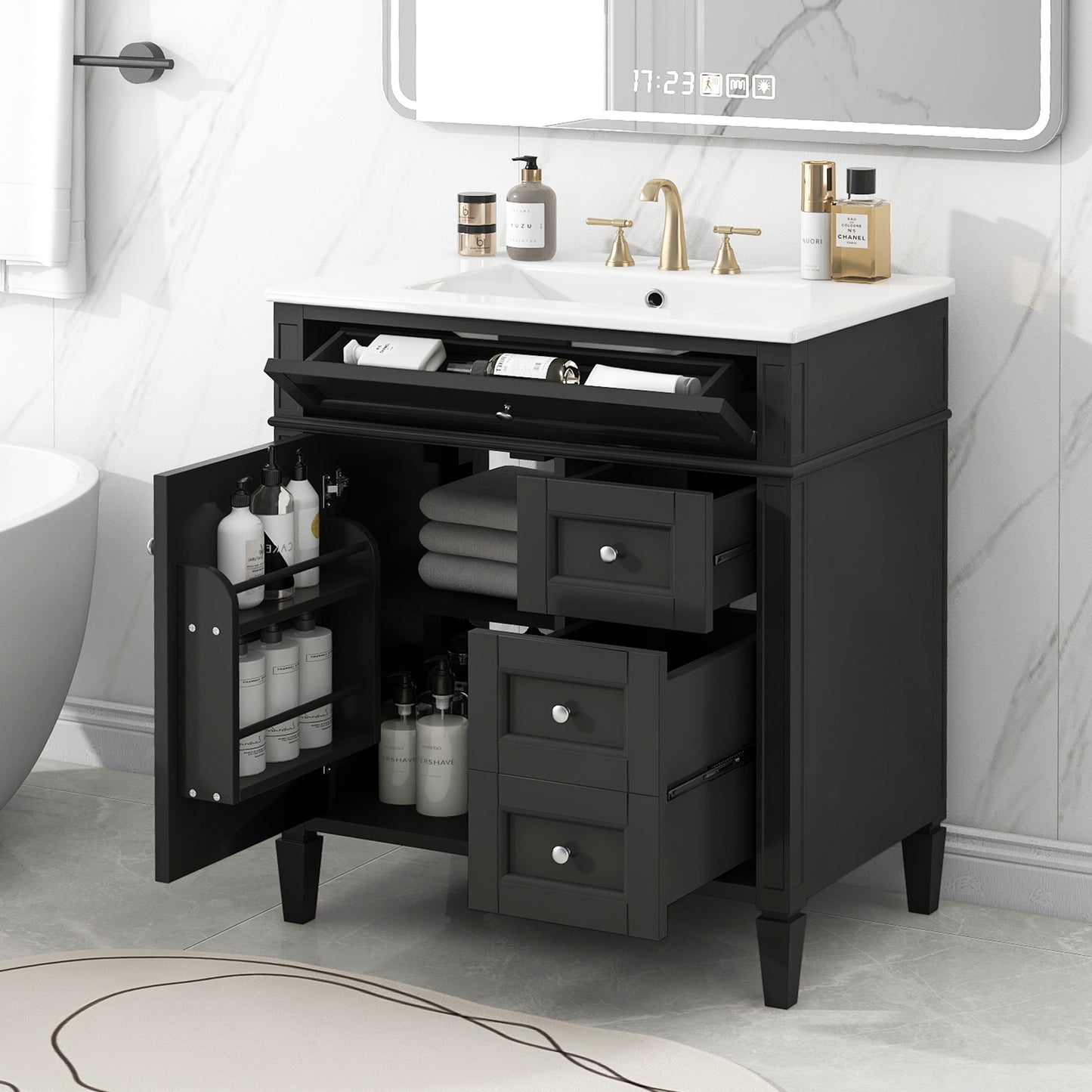 30'' Modern Bathroom Vanity with Sink - Black Storage Cabinet