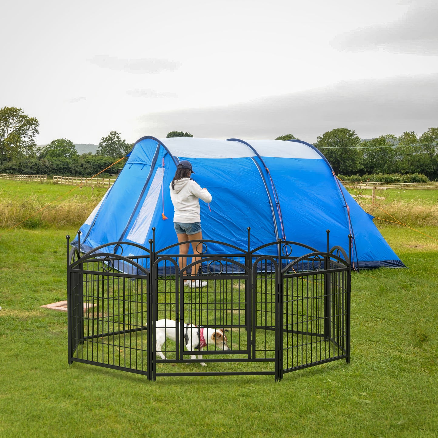 Indoor/Outdoor 24 Inch Dog Playpen - Heavy Duty Metal Pet Fence with Doors
