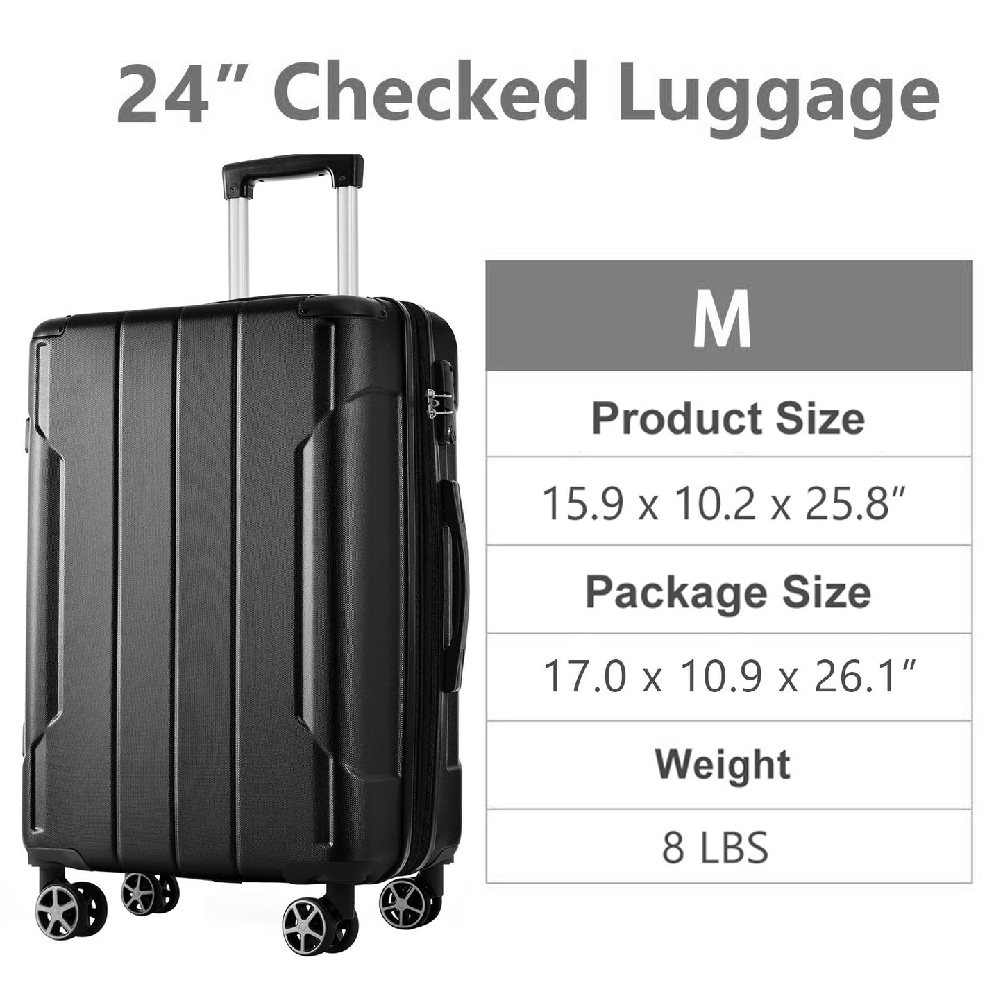24-Inch Expandable Hardshell Luggage - Lightweight Black Suitcase