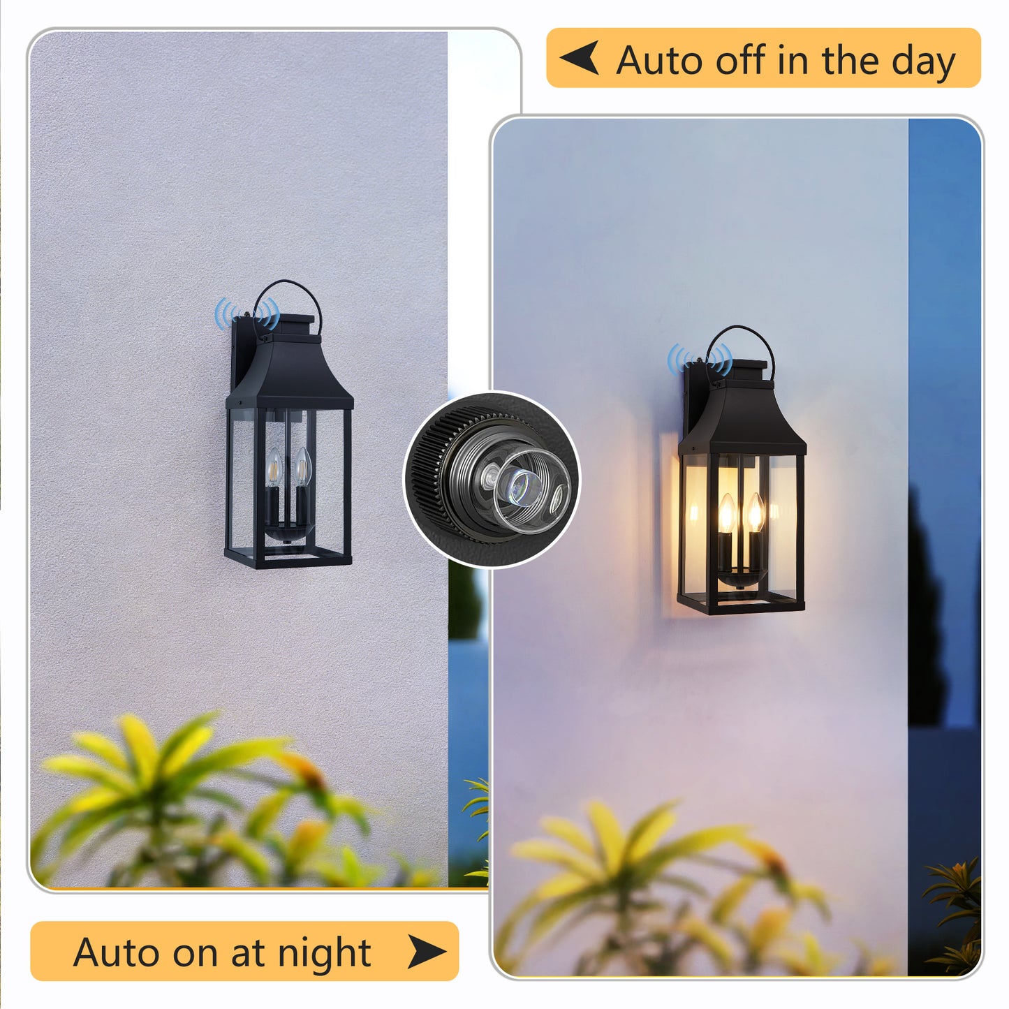20-Inch Black LED Outdoor Wall Light with Dusk to Dawn Sensor - Waterproof Porch Sconce
