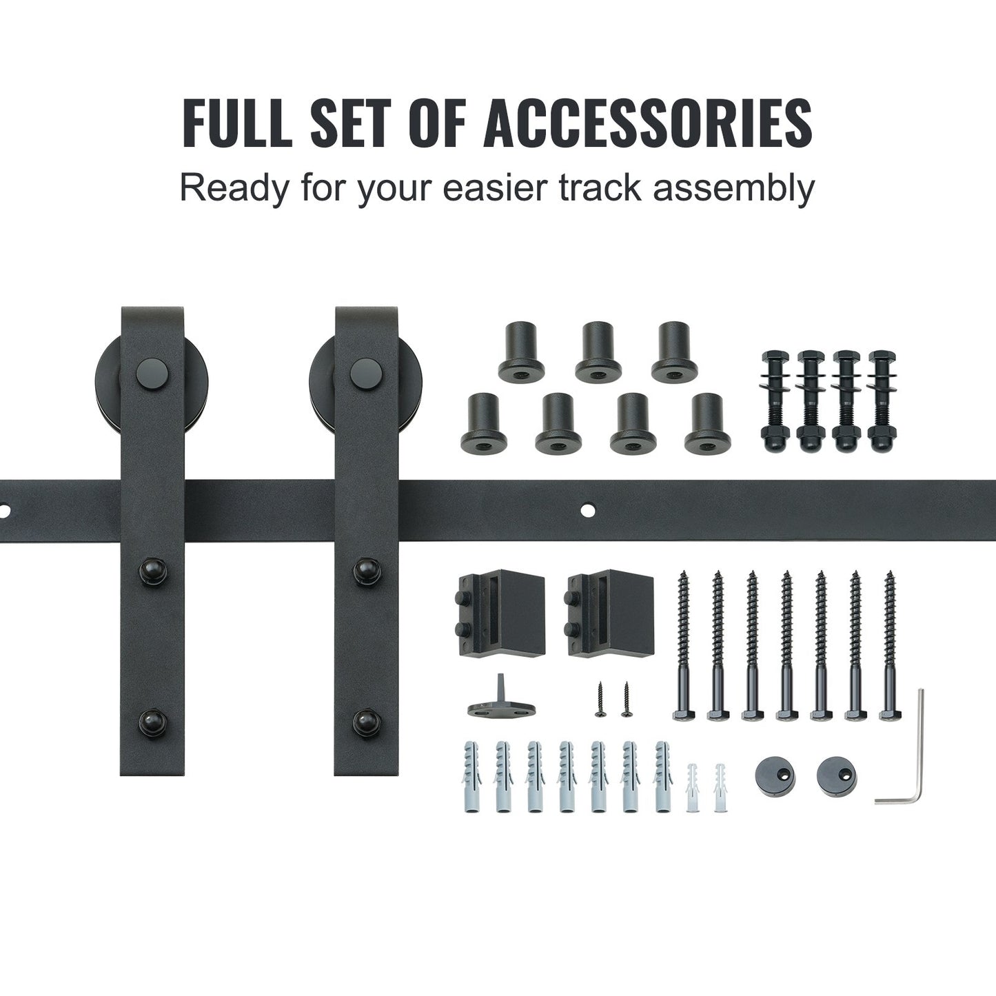 Heavy Duty 8FT Sliding Barn Door Hardware Kit for Single Door Black