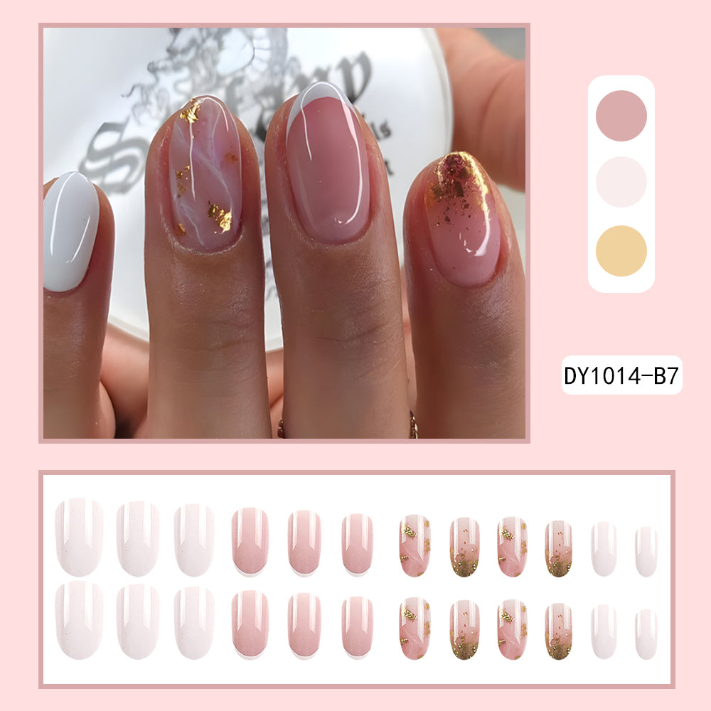 24-Piece Gold Foil Nail Polish Set for French Manicure, Long Nails