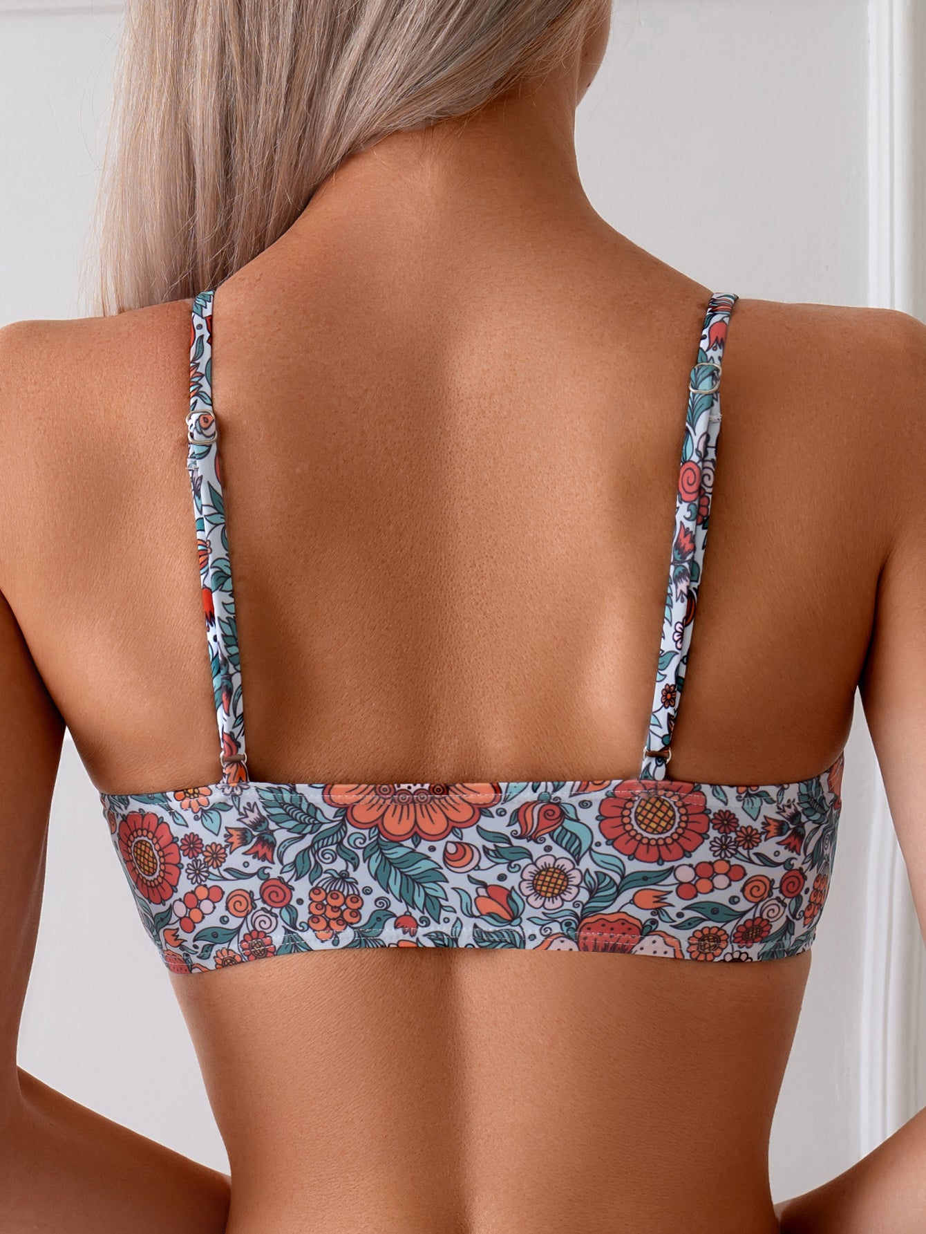 Women's Floral Bikini Set - Tie-Front V-Neck Top & High Waist Bottom