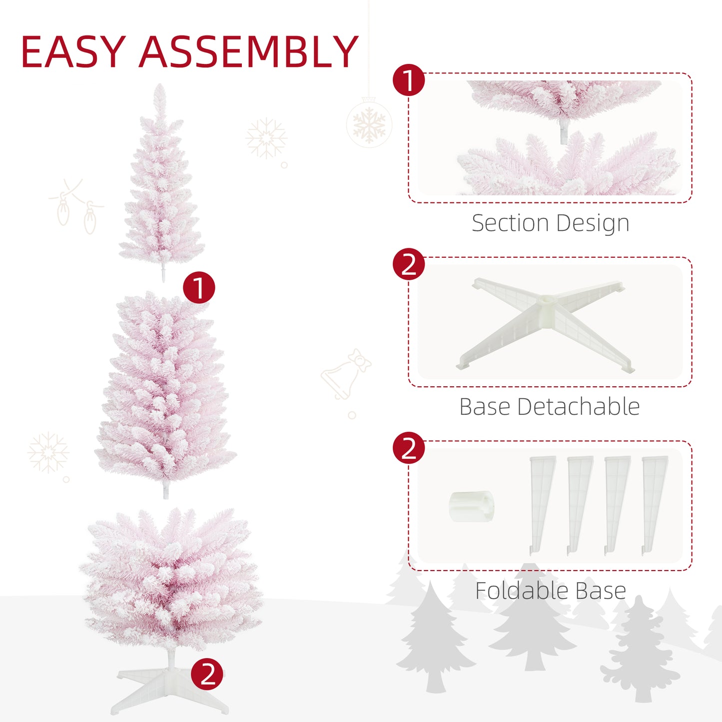 Pink Snow Flocked Artificial Christmas Tree - 84" Pencil Shape