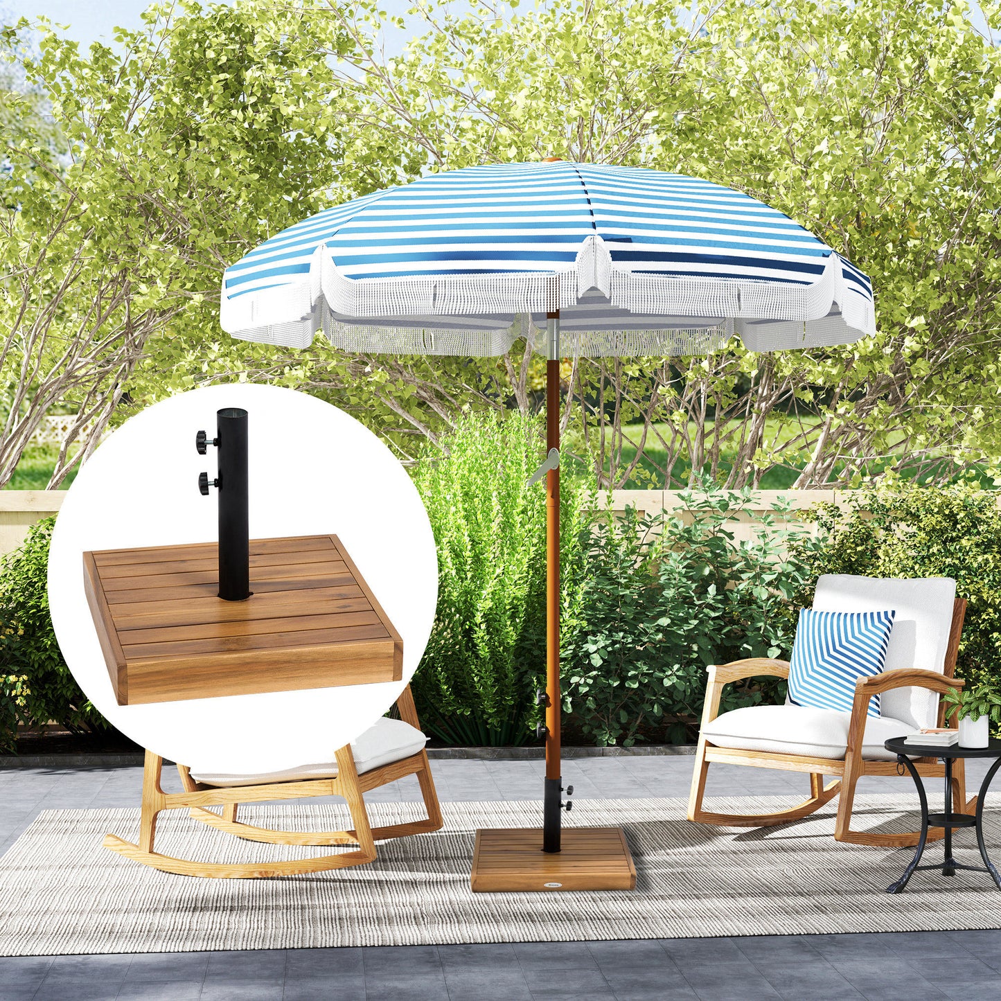 42 lbs Concrete Patio Umbrella Base for 1.25/1.5 Inch Poles - Teak