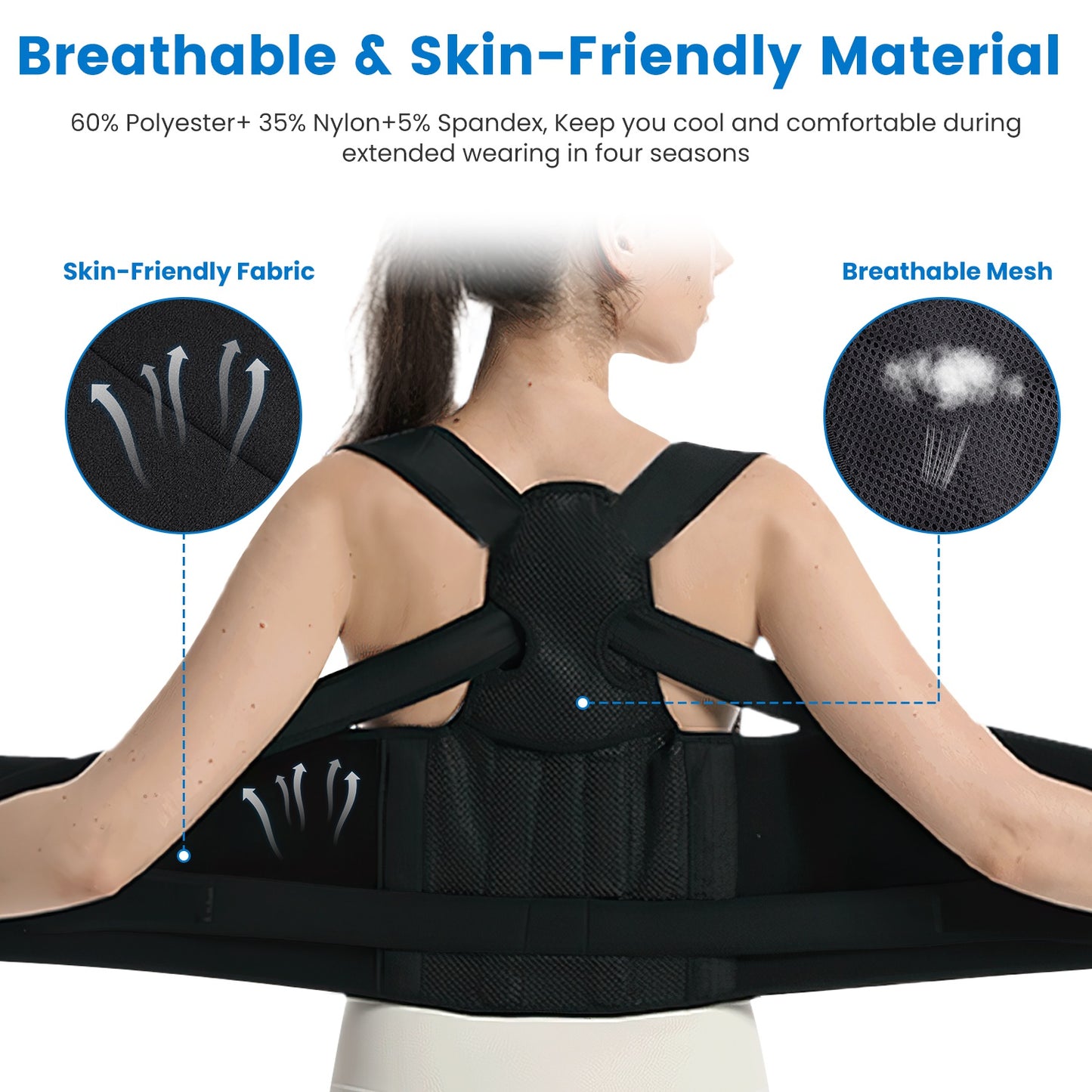 Adjustable Back Posture Corrector for Men & Women - Breathable Spine Support