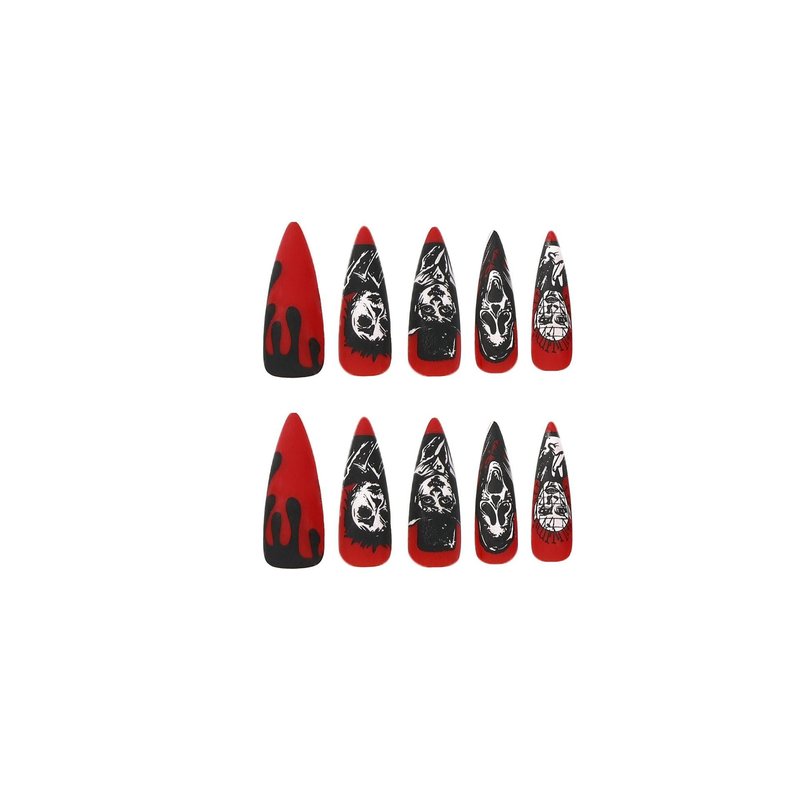 Halloween Skull Nail Tips - 24pc Long Pointed Press-On Set