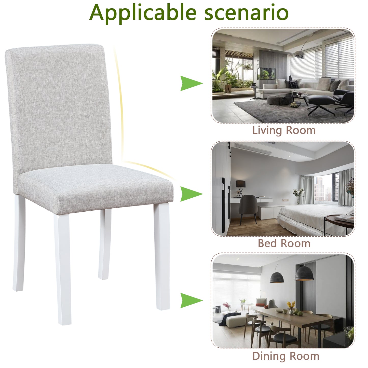 Dining Chairs Set for 4 - Padded White & Gray Kitchen Chairs