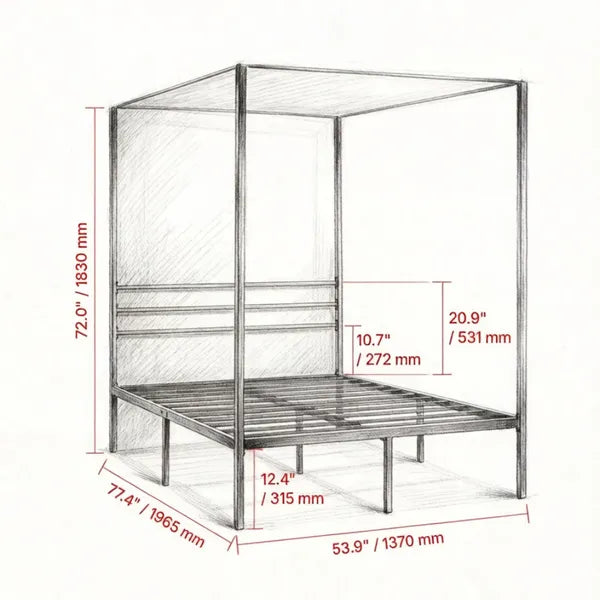 Metal Canopy Bed Frame with Storage - 77.4 x 53.9 in