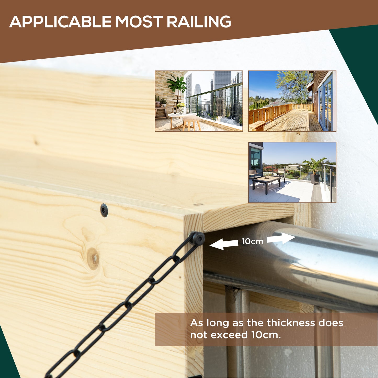 Foldable Spruce Wood Balcony Table for Railing - Natural