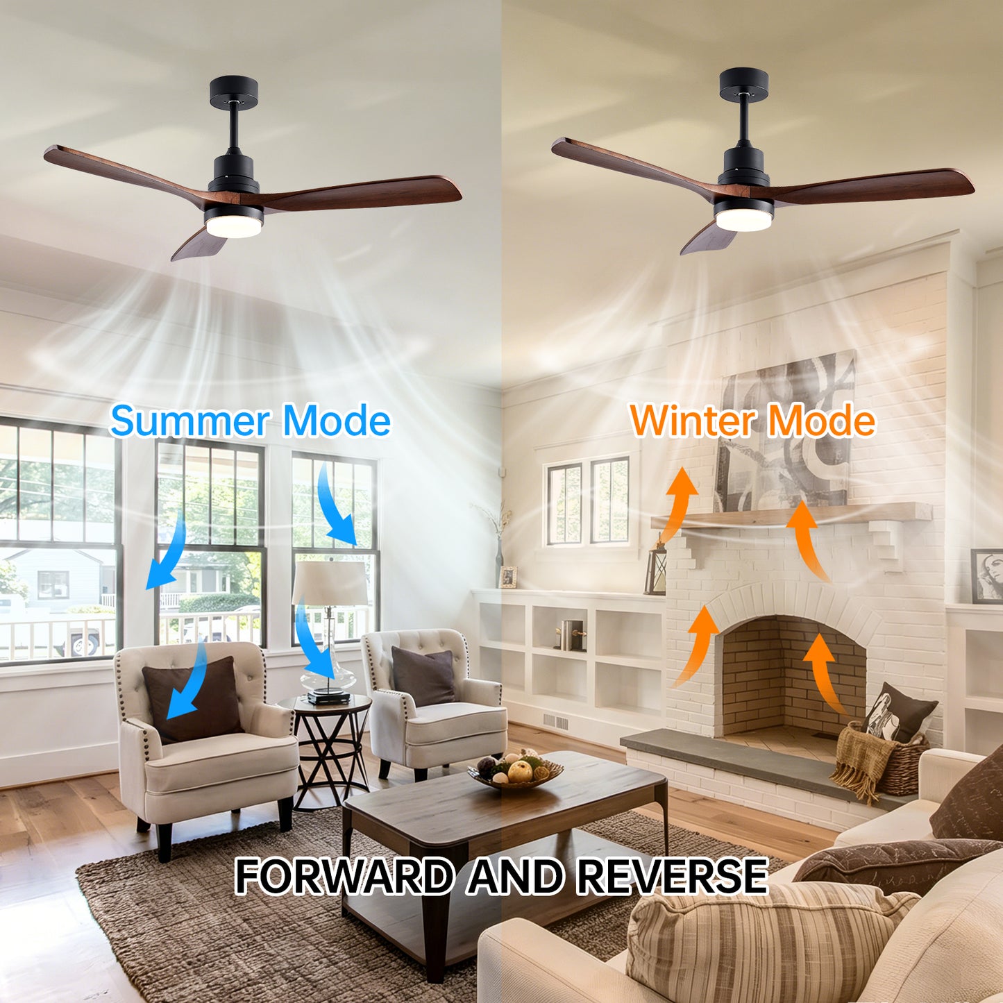 52-Inch Wooden Ceiling Fan with Light and Remote Control - Indoor Outdoor Modern Fan