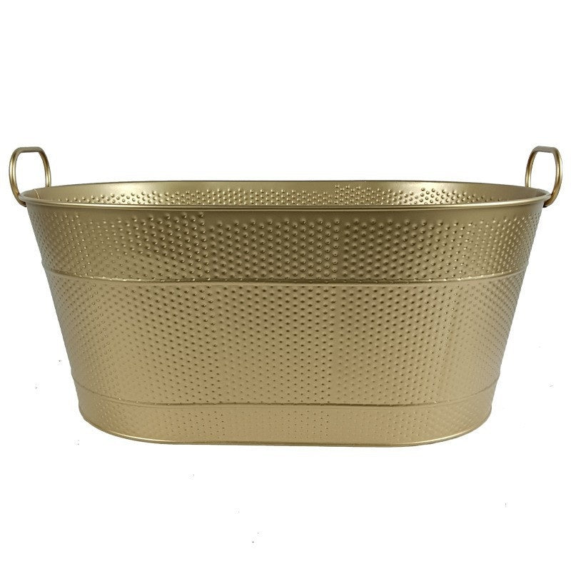 Oval-Shaped Galvanized Metal Ice Basin with Side Handles - Home Storage