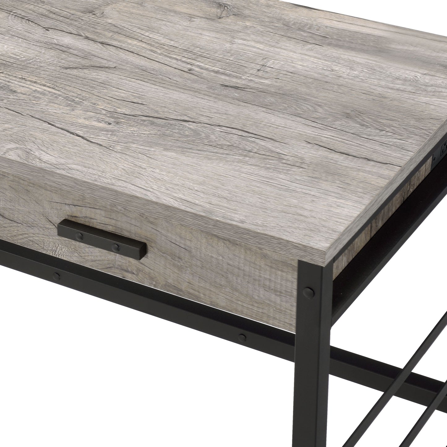 Light Weathered Oak & Black Writing Desk with USB Ports