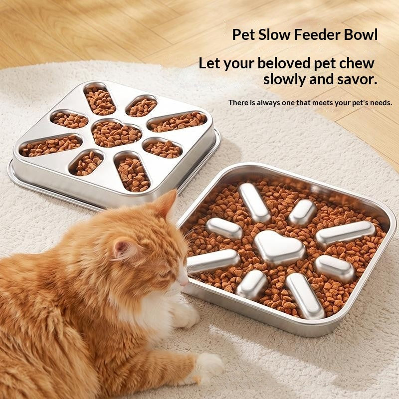 Neck Support Dog Food Bowl - Tip-Proof Stainless Steel Square Pet Feeder