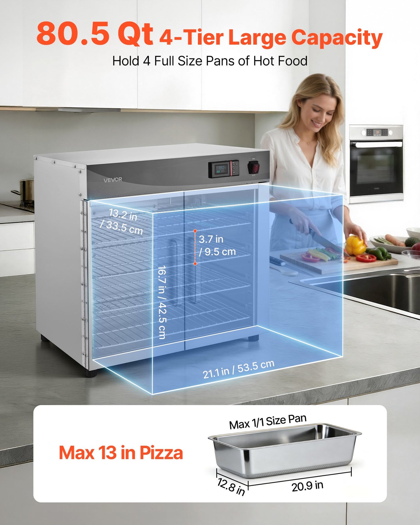 Electric Food Warmer Cabinet with 4 Adjustable Shelves - Stainless Steel Food Holding Unit